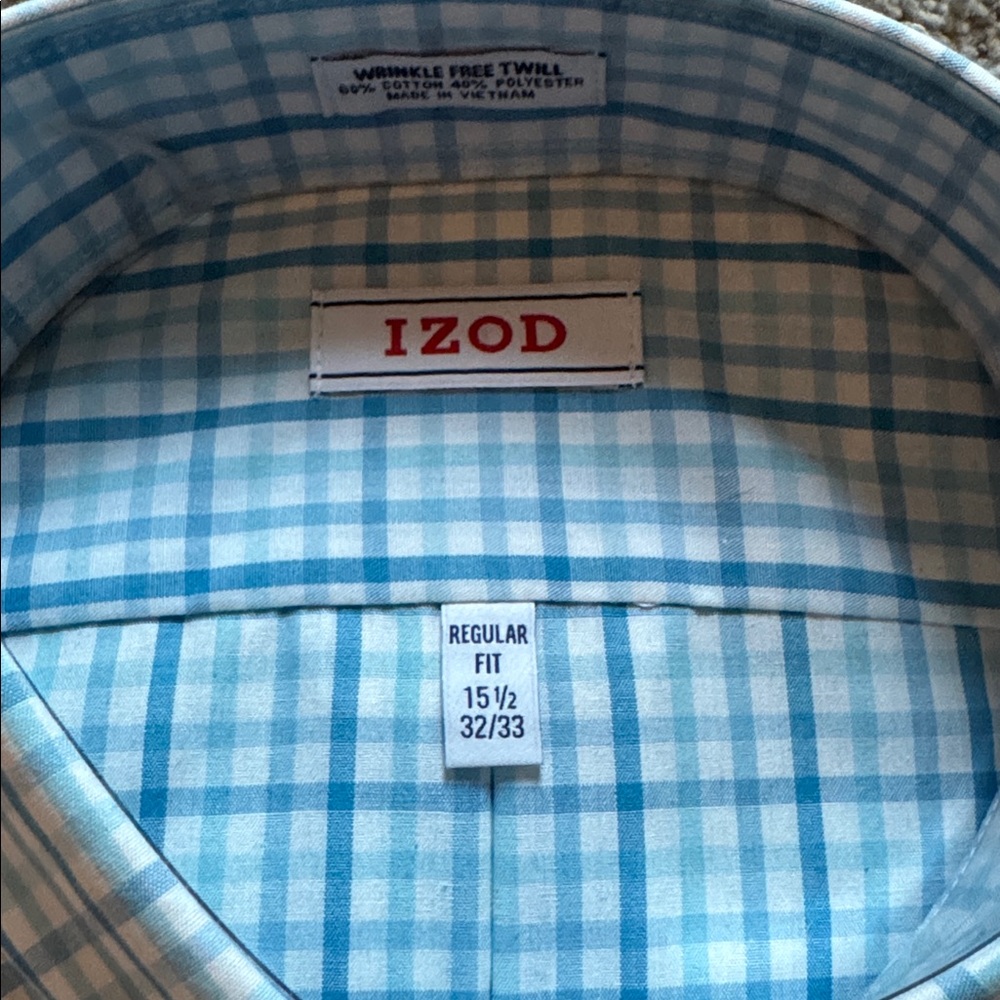 Izod Mens Regular Fit Long Sleeve Button Down White & Blue New With Tags - Picture 2 of 5